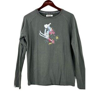 Maloja Women Size L Gray Long Sleeve T Shirt Outdoor Embroidered Ski Cotton N1